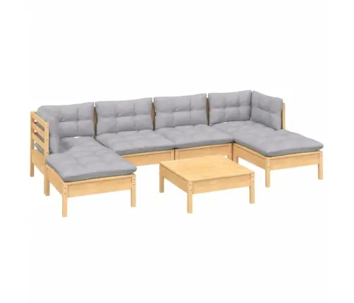 7-Daļīgs Dārza Mēbeļu Komplekts Ar Pelēkiem Matračiem, Priede Vidaxl