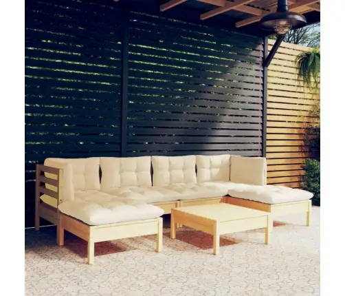 7-Osaline Aiamööbli Komplekt Kreemjate Patjadega, Männipuit