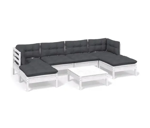 7-Daļīgs Dārza Mēbeļu Komplekts Ar Matračiem, Balta Priede Vidaxl