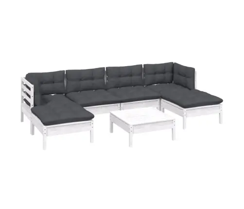 7-Daļīgs Dārza Mēbeļu Komplekts Ar Matračiem, Balta Priede Vidaxl