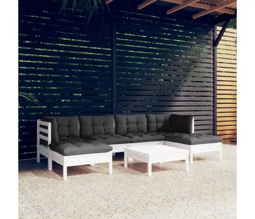 7-Daļīgs Dārza Mēbeļu Komplekts Ar Matračiem, Balta Priede Vidaxl