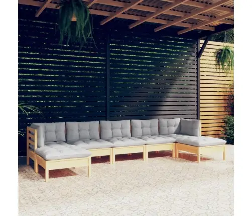 7-Daļīgs Dārza Mēbeļu Komplekts Ar Pelēkiem Matračiem, Priede Vidaxl 7-Daļīgs Dārza Mēbeļu Komplekts Ar Pelēkiem Matračiem, Priede Vidaxl