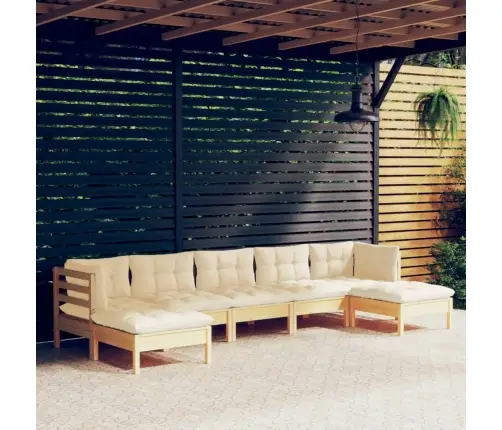 7-Daļīgs Dārza Mēbeļu Komplekts Ar Krēmkrāsas Matračiem, Priede Vidaxl