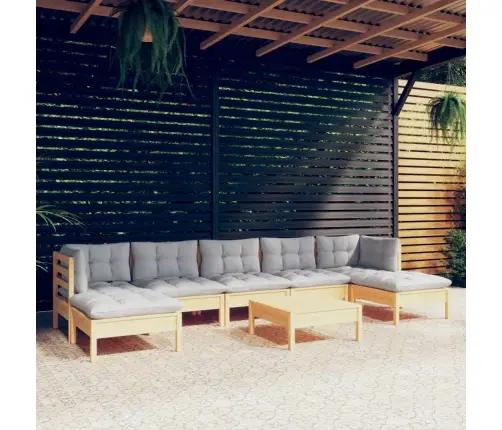 8-Daļīgs Dārza Mēbeļu Komplekts Ar Pelēkiem Matračiem, Priede Vidaxl