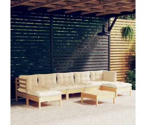 8-Daļīgs Dārza Mēbeļu Komplekts Ar Krēmkrāsas Matračiem, Priede Vidaxl