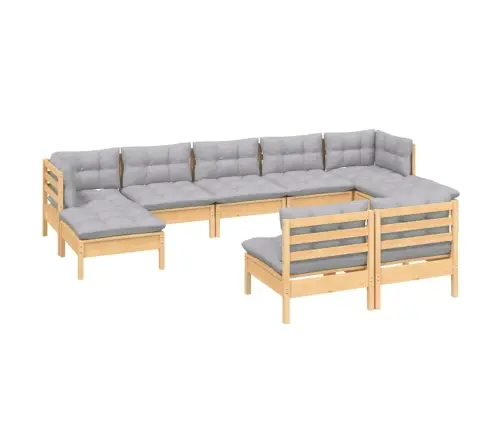 9-Daļīgs Dārza Mēbeļu Komplekts Ar Pelēkiem Matračiem, Priede Vidaxl