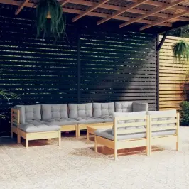 Sodo Komplektas Su Pilkomis Pagalvėmis, 10 Dalių, Pušis