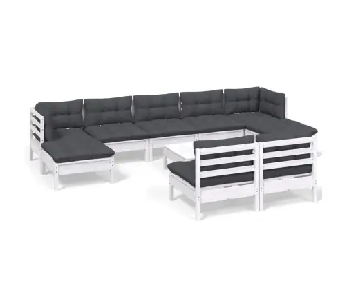 10-Daļīgs Dārza Mēbeļu Komplekts Ar Matračiem, Balta Priede Vidaxl