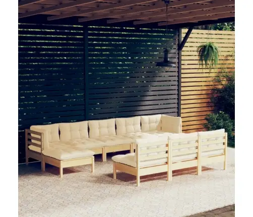 10-Daļīgs Dārza Mēbeļu Komplekts Ar Krēmkrāsas Matračiem, Koks Vidaxl