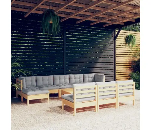 Sodo Komplektas Su Pilkomis Pagalvėmis, 11 Dalių, Pušis