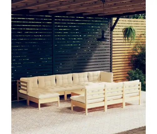 11-Daļīgs Dārza Mēbeļu Komplekts Ar Krēmkrāsas Matračiem, Koks Vidaxl