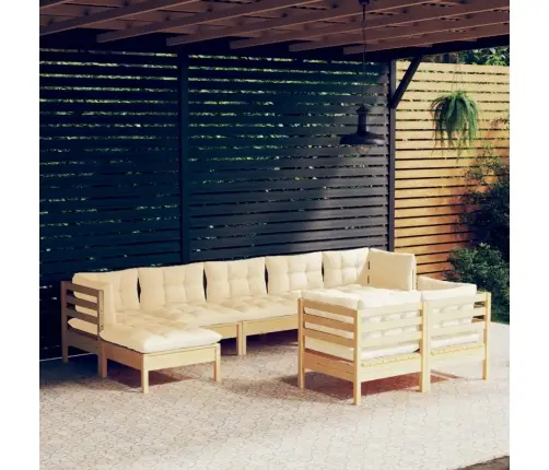 9-Daļīgs Dārza Mēbeļu Komplekts Ar Krēmkrāsas Matračiem, Koks Vidaxl