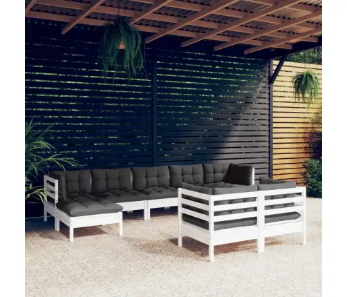 9-Daļīgs Dārza Mēbeļu Komplekts Ar Matračiem, Balta Priede Vidaxl