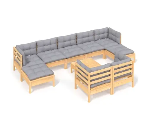 Sodo Komplektas Su Pilkomis Pagalvėmis, 10 Dalių, Pušis