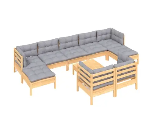 Sodo Komplektas Su Pilkomis Pagalvėmis, 10 Dalių, Pušis