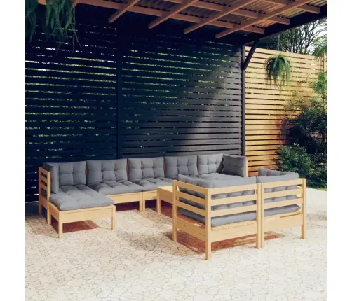 Sodo Komplektas Su Pilkomis Pagalvėmis, 10 Dalių, Pušis