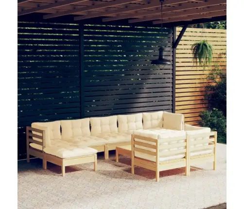 10-Osaline Aiadiivanikomplekt Kreemjate Patjadega, Männipuit