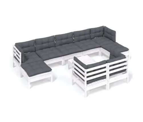 Sodo Komplektas Su Pagalvėmis, 10 Dalių, Baltas, Pušies Masyvas