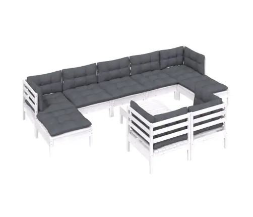 Sodo Komplektas Su Pagalvėmis, 10 Dalių, Baltas, Pušies Masyvas