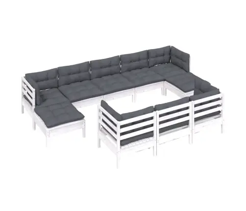 10-Daļīgs Dārza Mēbeļu Komplekts Ar Matračiem, Balta Priede Vidaxl