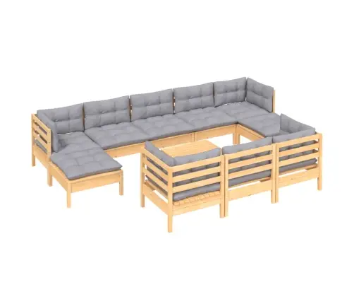 Sodo Komplektas Su Pilkomis Pagalvėmis, 11 Dalių, Pušis