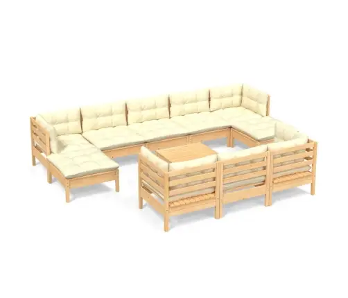 11-Osaline Aiadiivanikomplekt Kreemjate Patjadega, Männipuit