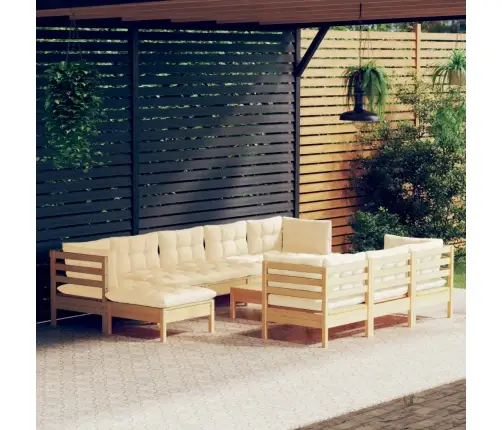 11-Osaline Aiadiivanikomplekt Kreemjate Patjadega, Männipuit