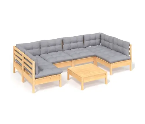 Sodo Komplektas Su Pilkomis Pagalvėmis, 7 Dalių, Pušis