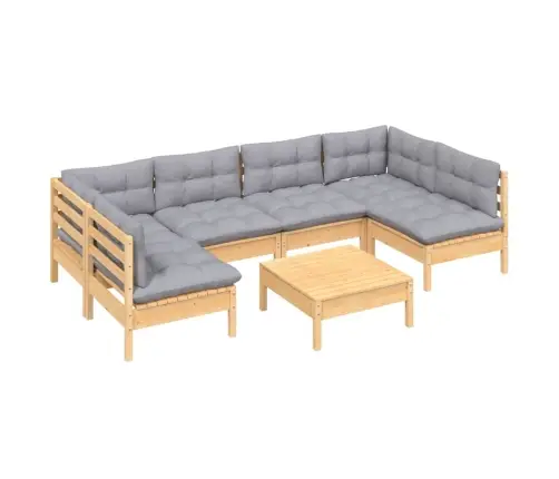 Sodo Komplektas Su Pilkomis Pagalvėmis, 7 Dalių, Pušis