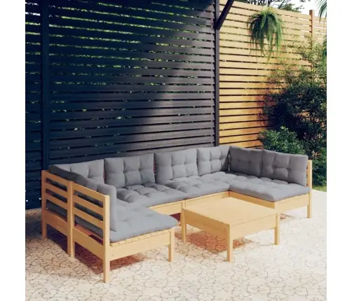 Sodo Komplektas Su Pilkomis Pagalvėmis, 7 Dalių, Pušis