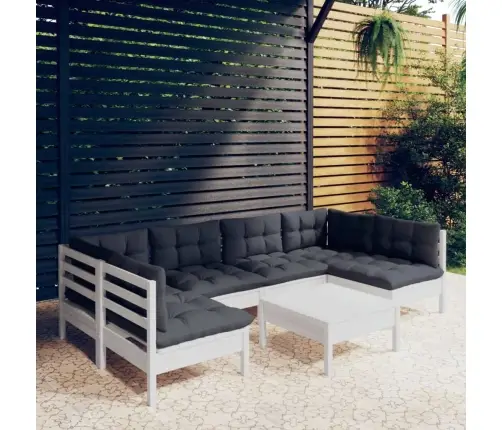 7-Daļīgs Dārza Mēbeļu Komplekts Ar Matračiem, Balta Priede Vidaxl