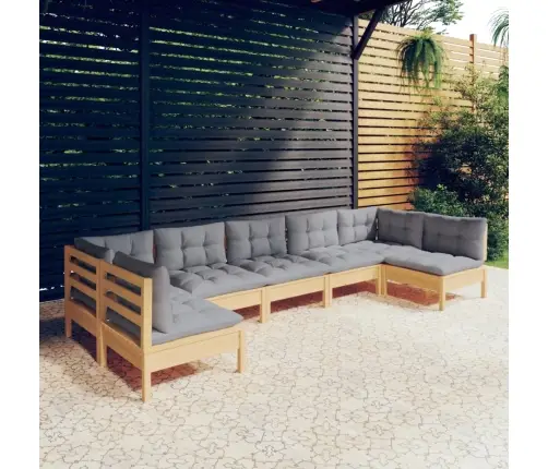 Sodo Komplektas Su Pilkomis Pagalvėmis, 7 Dalių, Pušis