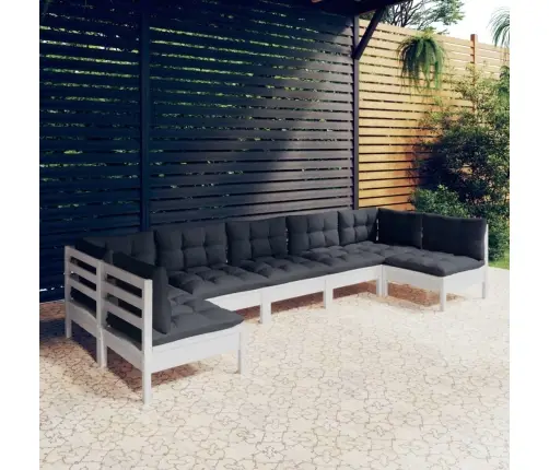 7-Osaline Aiamööbli Komplekt Istmepatjadega, Valge, Männipuit 7-Osaline Aiamööbli Komplekt Istmepatjadega, Valge, Männipuit