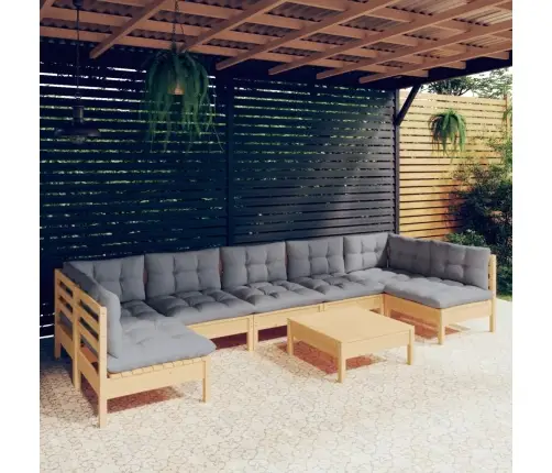 Sodo Komplektas Su Pilkomis Pagalvėmis, 8 Dalių, Pušis