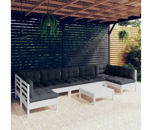 8-Daļīgs Dārza Mēbeļu Komplekts Ar Matračiem, Balta Priede Vidaxl