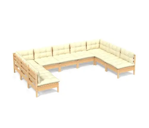 9-Daļīgs Dārza Mēbeļu Komplekts Ar Krēmkrāsas Matračiem, Priede Vidaxl