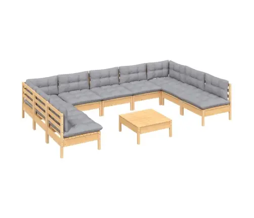 Sodo Komplektas Su Pilkomis Pagalvėmis, 10 Dalių, Pušis