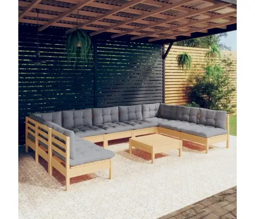 Sodo Komplektas Su Pilkomis Pagalvėmis, 10 Dalių, Pušis