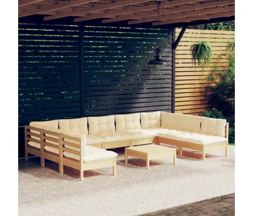 10-Daļīgs Dārza Mēbeļu Komplekts Ar Krēmkrāsas Matračiem, Koks Vidaxl