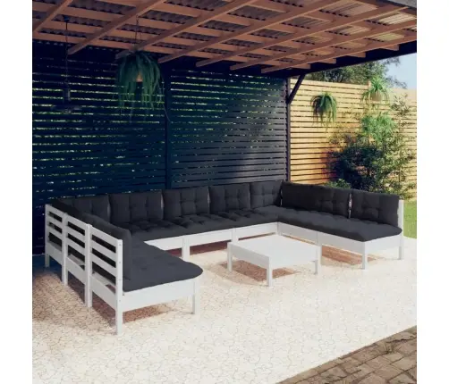 10-Daļīgs Dārza Mēbeļu Komplekts Ar Matračiem, Balta Priede Vidaxl