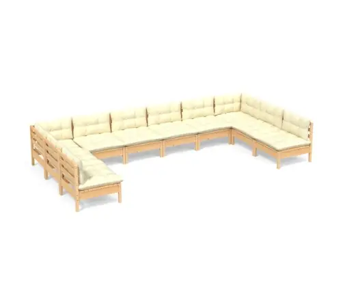 10-Daļīgs Dārza Mēbeļu Komplekts Ar Krēmkrāsas Matračiem, Koks Vidaxl