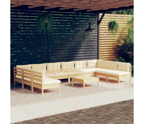 11-Daļīgs Dārza Mēbeļu Komplekts Ar Krēmkrāsas Matračiem, Koks Vidaxl