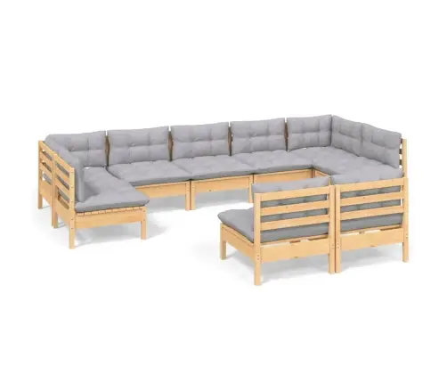 9-Daļīgs Dārza Mēbeļu Komplekts Ar Pelēkiem Matračiem, Priede Vidaxl