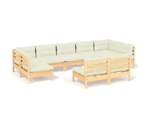 9-Osaline Aiadiivanikomplekt Kreemjate Patjadega, Männipuit