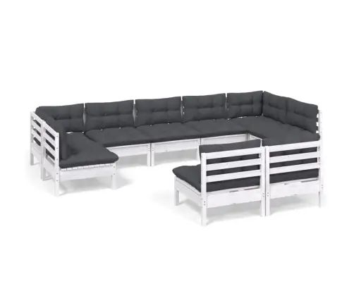 Vidaxl9-Osaline Aiamööbli Komplekt Istmepatjadega, Valge, Männipuit