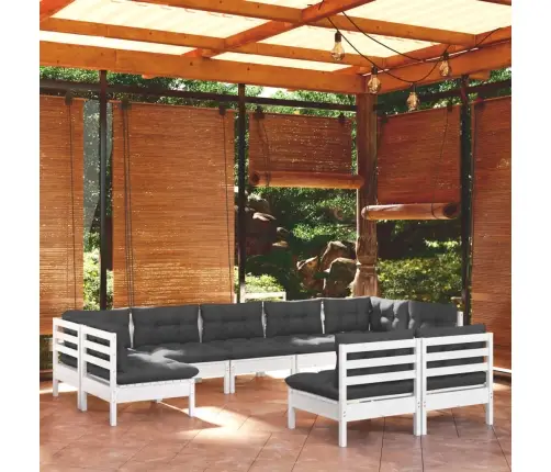 Vidaxl9-Osaline Aiamööbli Komplekt Istmepatjadega, Valge, Männipuit