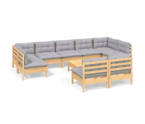 Sodo Komplektas Su Pilkomis Pagalvėmis, 10 Dalių, Pušis