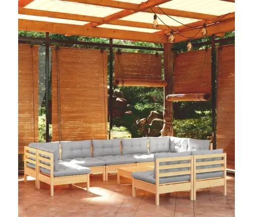 Sodo Komplektas Su Pilkomis Pagalvėmis, 10 Dalių, Pušis