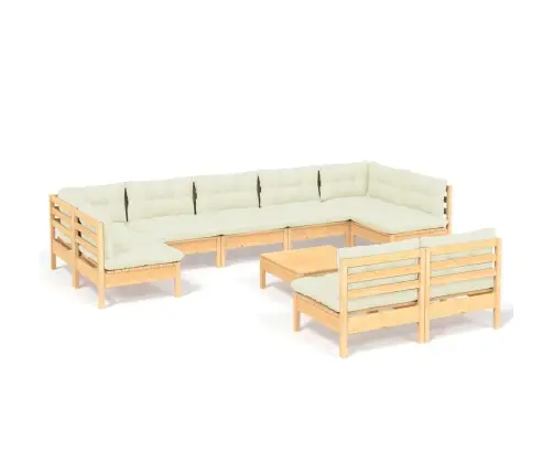 10-Osaline Aiadiivanikomplekt Kreemjate Patjadega, Männipuit