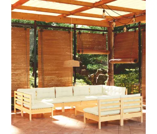 10-Osaline Aiadiivanikomplekt Kreemjate Patjadega, Männipuit